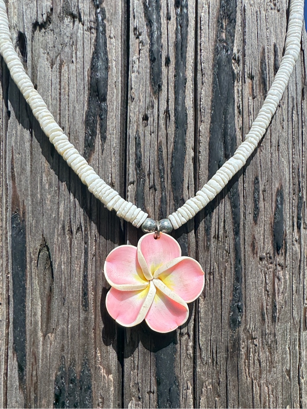 Y2K 90s VTG Hawaiian Pink Plumeria Puka Shell Necklace Beach NWT